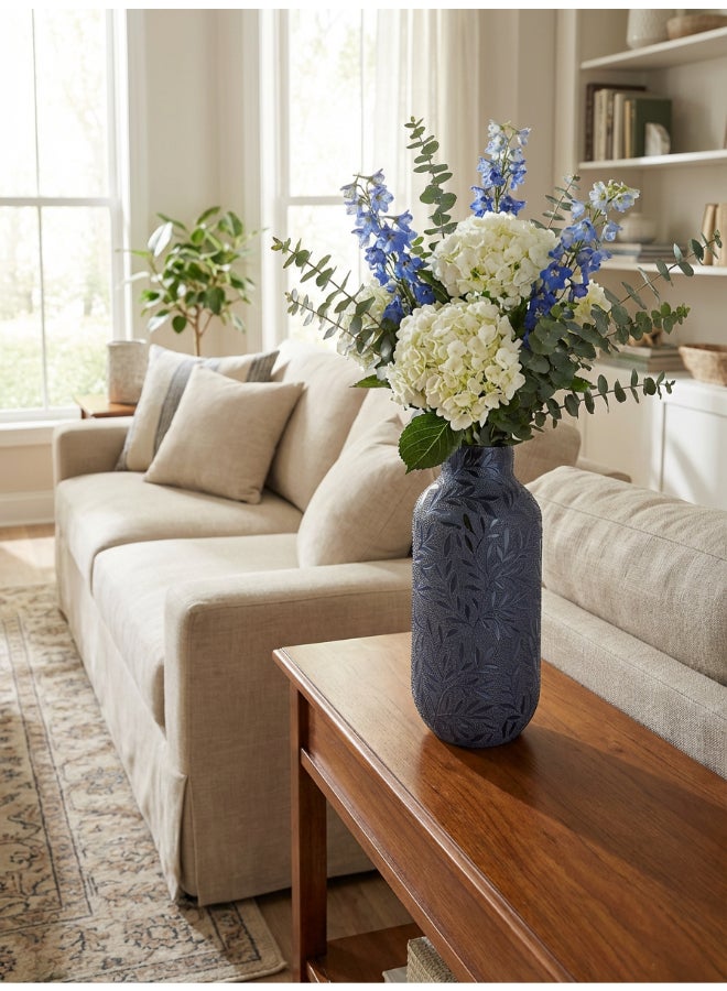 ايست من نون Ceramic Vase for Floral Decorative arrangement, Ht-29 cm | Blue Color | Flora Etch Design | Size -13.5x13.5x29 cm | Perfect for decorativing your living room, Ideal for decorating coffee table, dinning table, console table or any office or living space - Image 3